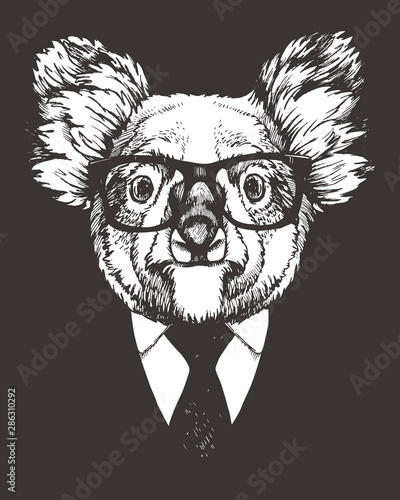 Portrait of Koala in suit. Hand-drawn illustration. Vector.