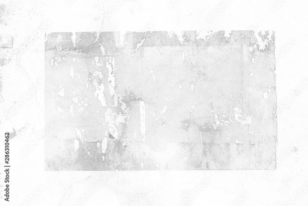 Peeling Poster left Glue Adhesive Stain on White Concrete wall.