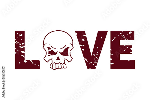 Love - skeleton calligraphy. Flat style. Isolated on white background.