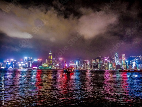 Hong Kong Skyline at night with wide open aperture and short exposure