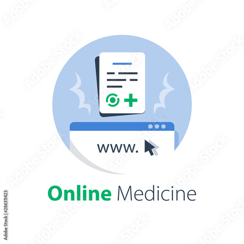 Online medicine, internet medical services, distant check up and sick leave list, test results access