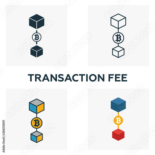 Transaction Fee icon set. Four elements in diferent styles from blockchain icons collection. Creative transaction fee icons filled, outline, colored and flat symbols