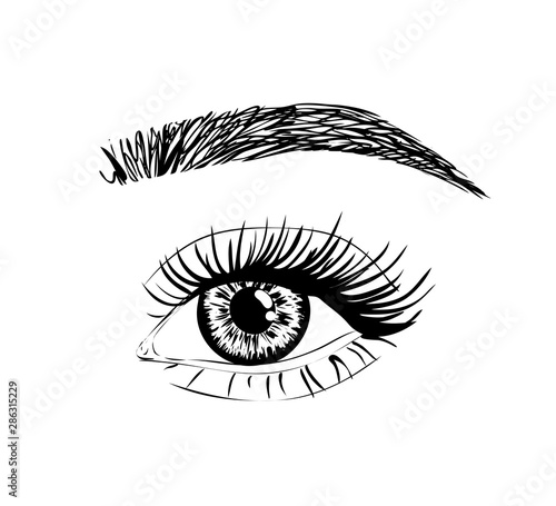 Open eye with long eyelash. illustration for beauty salon eyelash extension. Laser vision correction Lasik