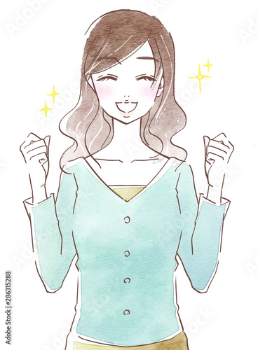 喜ぶ若い女性