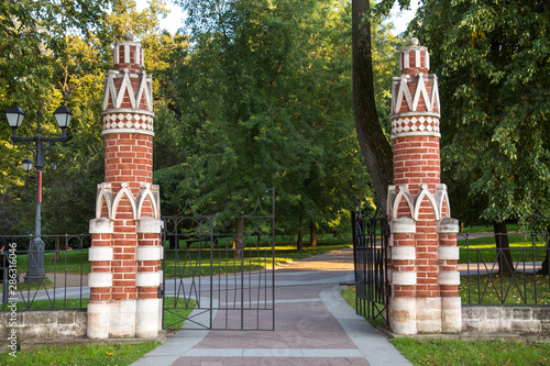 Sticker The entrance gate in the form of towers of an ancient fence in the Museum of the Tsaritsyno reserve