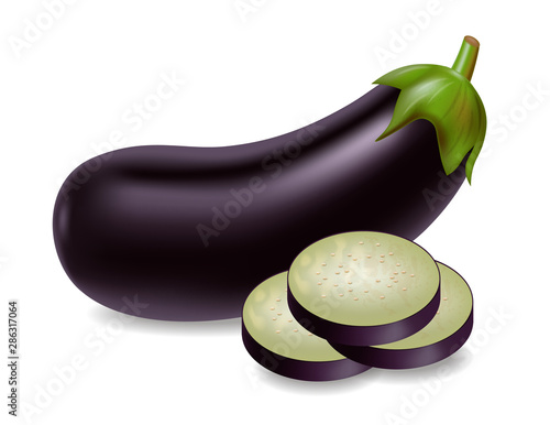Eggplant vector realistic isolated on white 3d illustrations