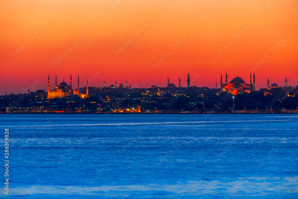 Istanbul, Turkey, 26 April 2009: Sunset at Hagia Sophia, Sultanahmet