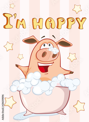 Happy Birthday Card Little Pig. Vector Greeting Card. Happy Moment. Congratulation