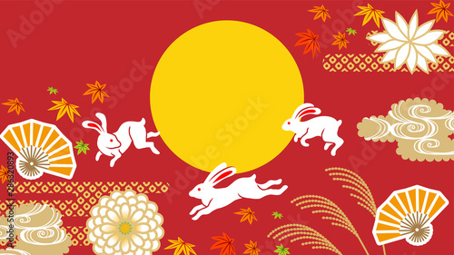 三匹のウサギと満月 和風装飾 赤色背景 十五夜の背景素材 Stock Vector Adobe Stock 三匹のウサギと満月 和風装飾 赤色背景 十五夜の背景素材 Stock Vector Adobe Stock