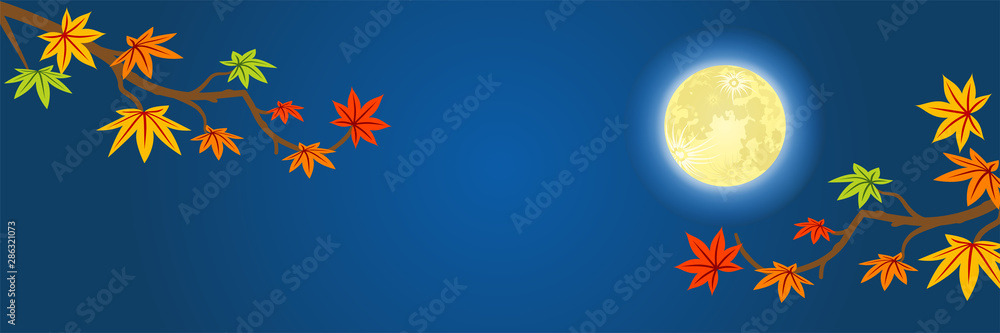 満月と紅葉　横長構図 - 十五夜の背景素材