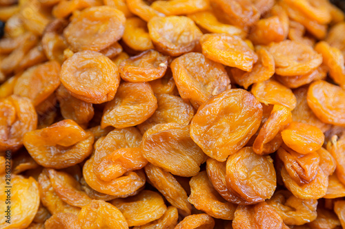 dried apricots on the counter in the store