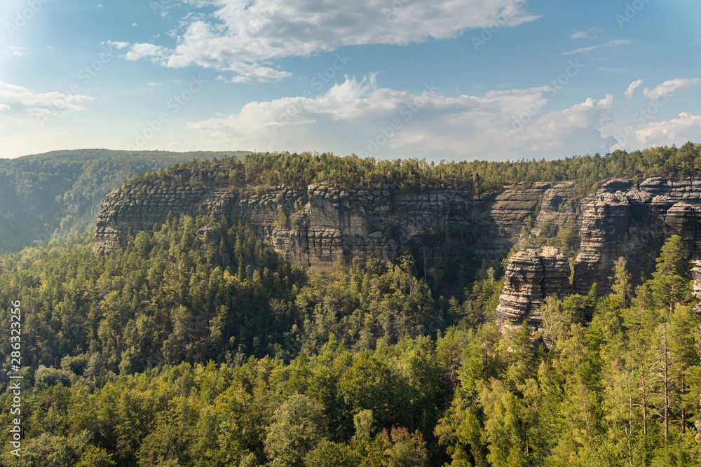Beautiful evening view of sandstone rock face - Czech Saxon Switzerland