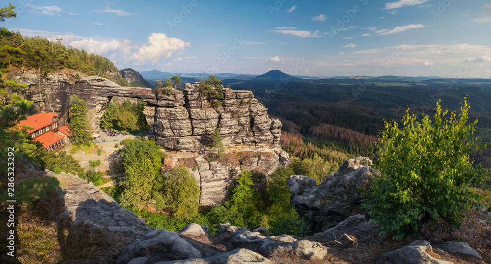 Beautiful evening view of Pravcicka brana - the biggest natural gate in Europe.
