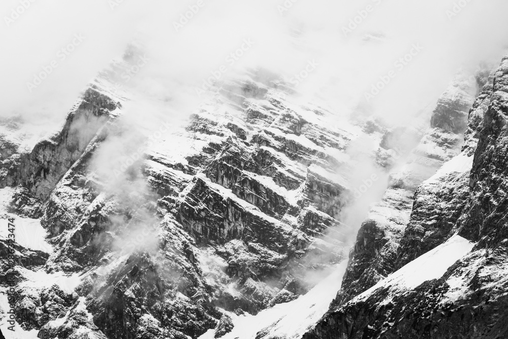 Snowy mountains on Berchtesgaden national park, Konigsee lake, Germany