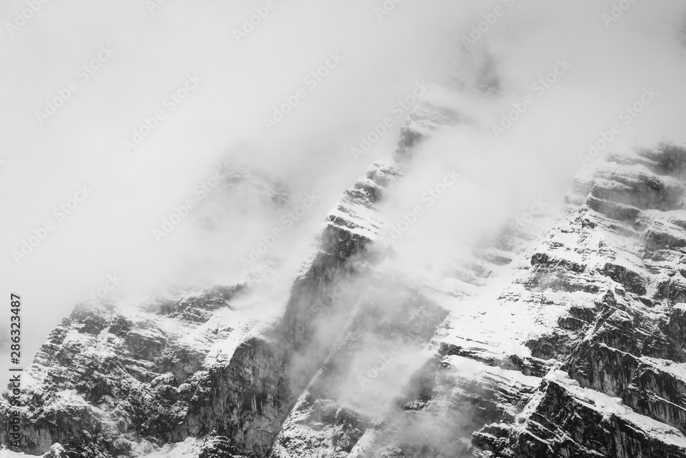 Snowy mountains on Berchtesgaden national park, Konigsee lake, Germany