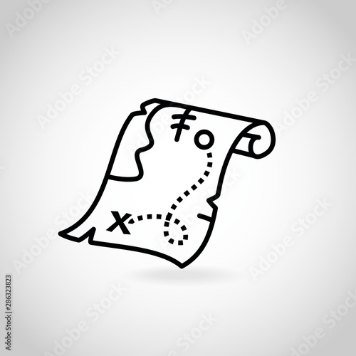 Old pirate treasure map line icon vector