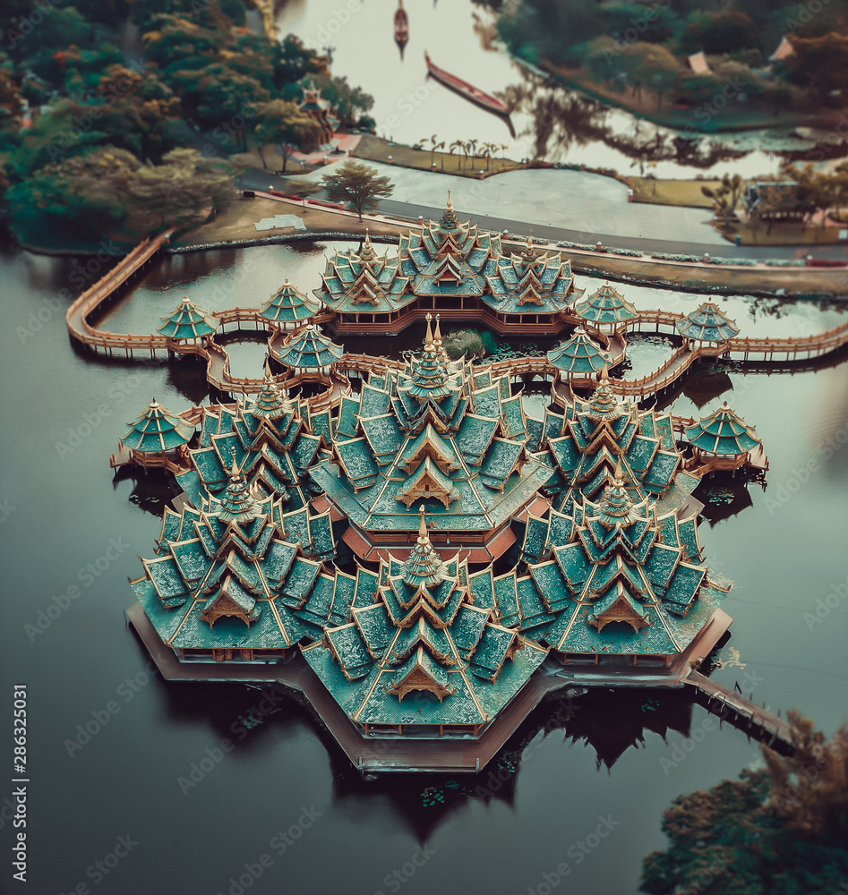 Naklejka premium Ancient city Muang Boran from above in Bangkok Thailand