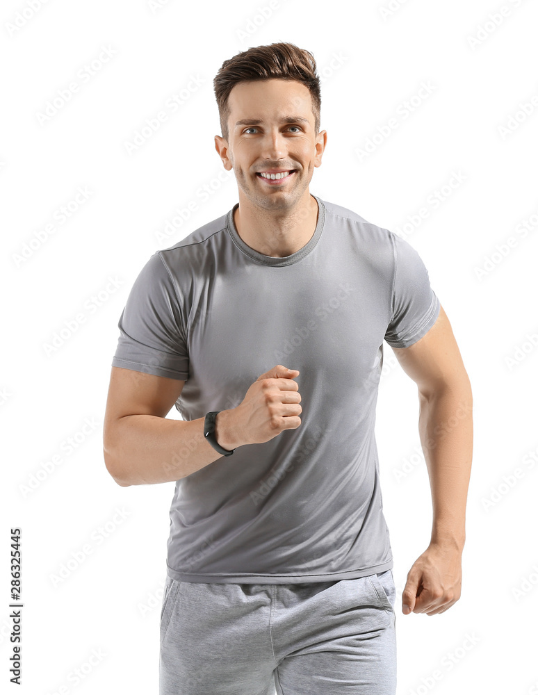 Running young man on white background Running young man on white background
