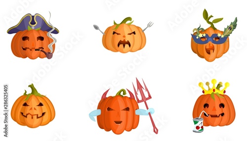 flat evil pumpkins halloween collection characters