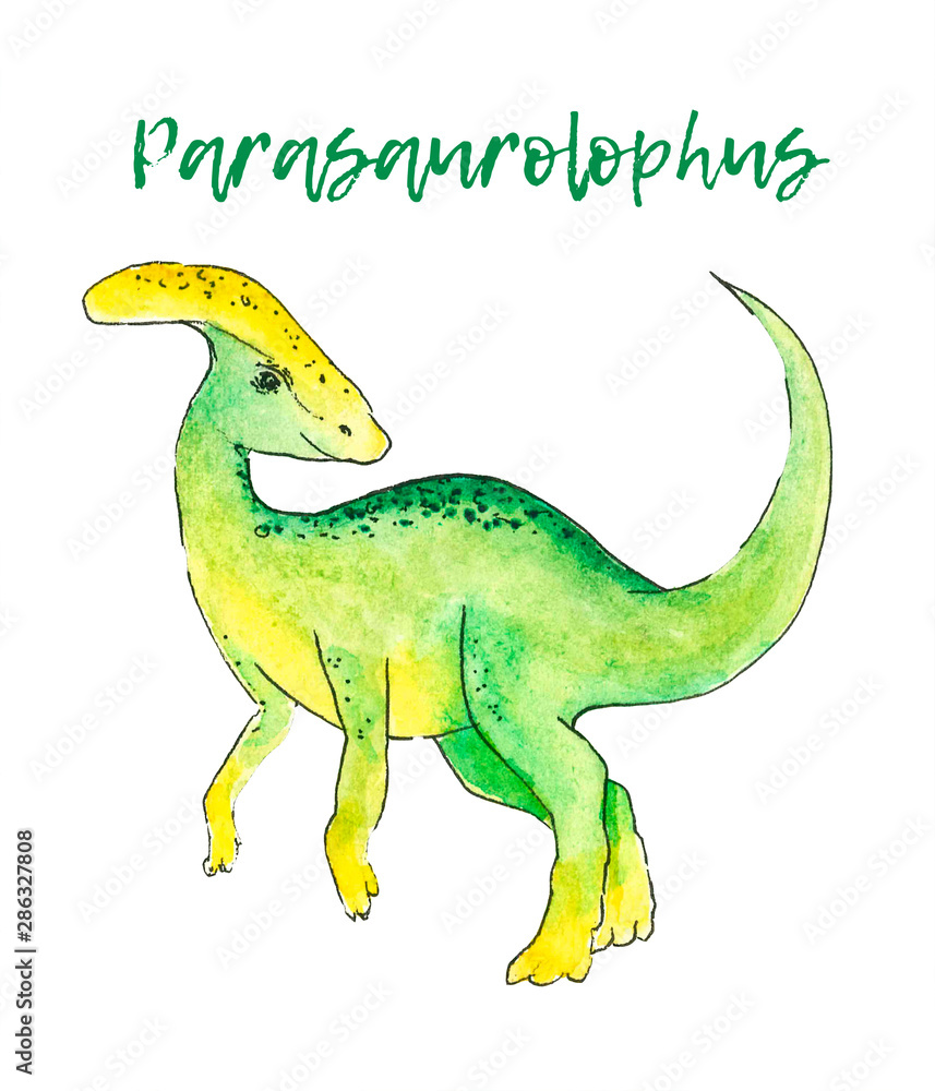 Fototapeta premium parasaurolophus dinosaur watercolor illustration drawing
