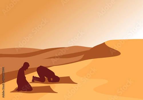 man pray in the desert for background illustration and image Category TravelPrint