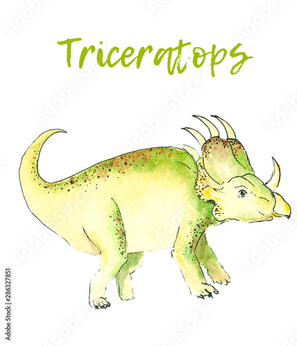 triceratops dinosaur watercolor illustration drawing