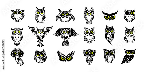 Cute owls collection, black silhouette for your design