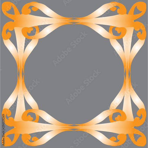 circle of people, border, oriental style in the background