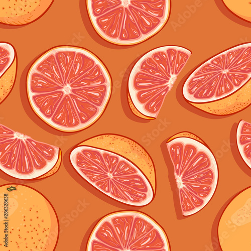 Vector Seamless Pattern of Cartoon Grapefruits