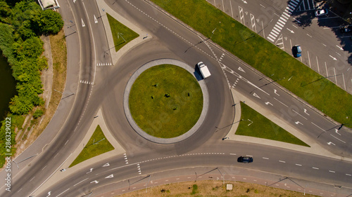 Top view of the road junction. Aerial view.
