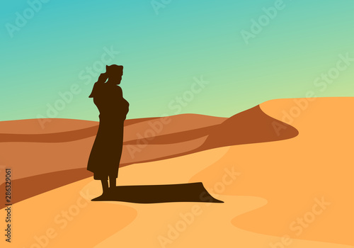 man pray in the desert for background illustration and image