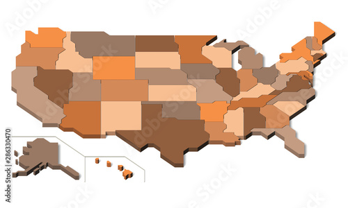 USA map 3D, Brown color scheme