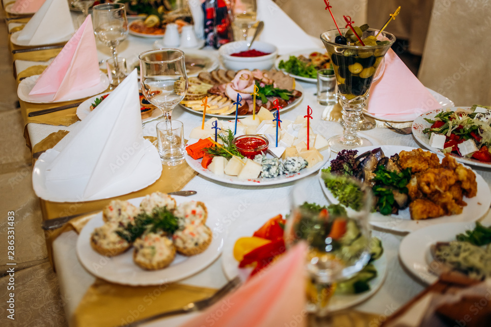 Banquet tables with snacks
