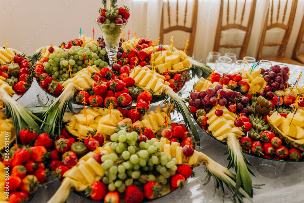 Fruit compositions on a banquet table