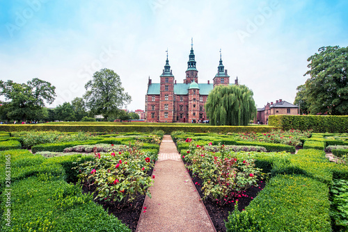 Photography Copenhagen, Denmark – August, 18: magical landscape in the park of famous Rosenborg Castle in Copenhagen, Denmark on August 18, 2019