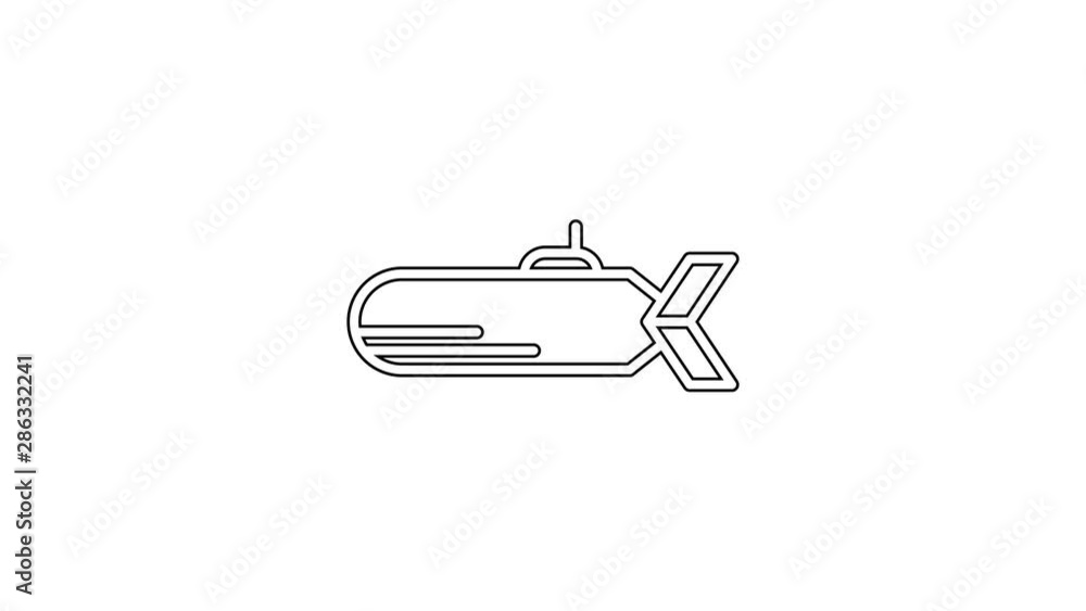 Black Submarine line icon on white background. Military ship. 4K Video motion graphic animation Black Submarine line icon on white background. Military ship. 4K Video motion graphic animation