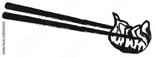 Chopsticks holding a Chinese Dumpling Black & White