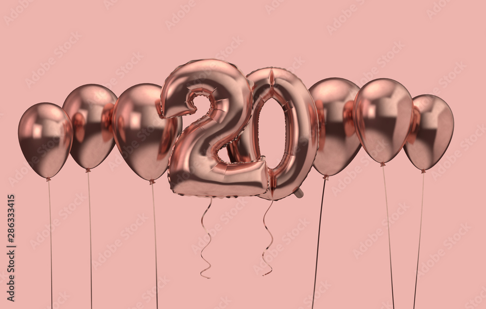 20th birthday pink balloon background. Happy Birthday. 3D Rendering Иллюстрация Stock