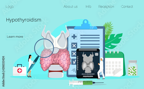 Hypothyroidism concept vector. Endocrinologists diagnose and treat human thyroid gland