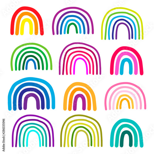 Set of different colorful rainbow hand drawn vector illustrations in cartoon style