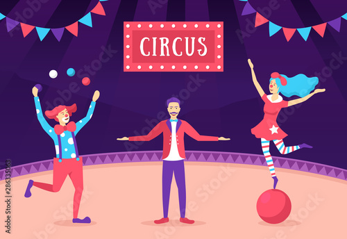 Cartoon Color Characters People with Circus Show Concept. Vector