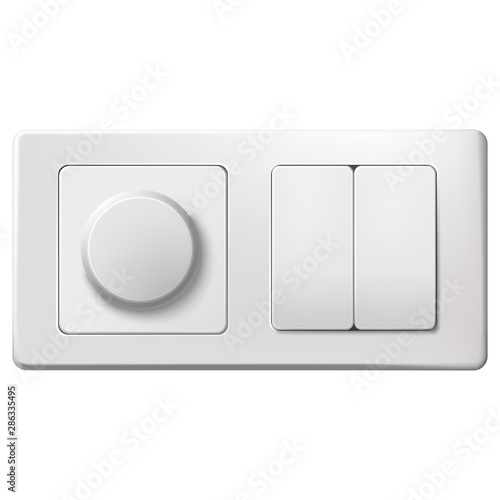 Realistic light switch and dimmer on a white background