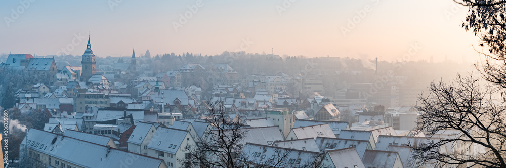 Backnang Innenstadtpanorama vom Hagenbach im Winter