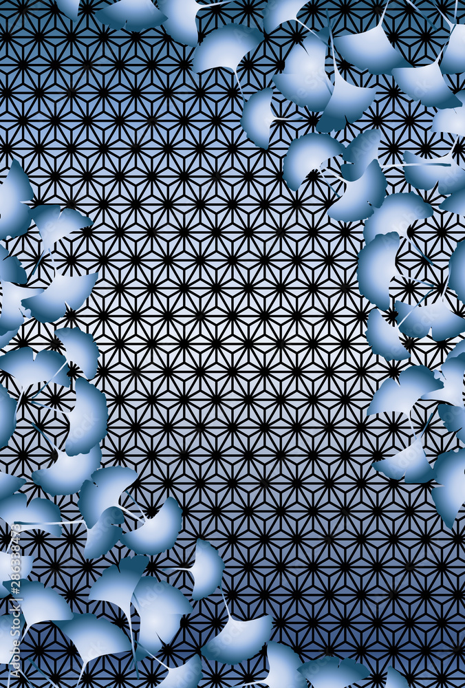 和風背景壁紙 伝統柄 麻葉模様 銀杏の葉 紅葉 秋落葉のイメージ いちょう 無料素材 コピースペース Stock Vector Adobe Stock