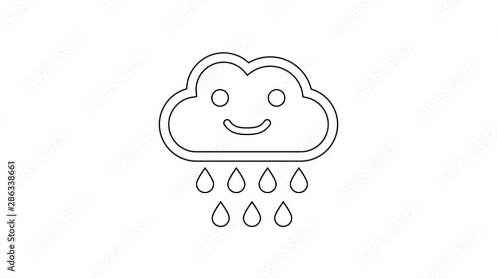 Black Cloud with rain line icon on white background. Rain cloud precipitation with rain drops. 4K Video motion graphic animation Black Cloud with rain line icon on white background. Rain cloud precipitation with rain drops. 4K Video motion graphic animation