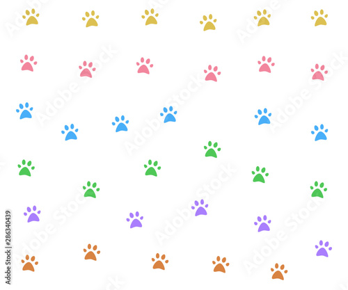 flat color paws pattern. Pastel vector illustration