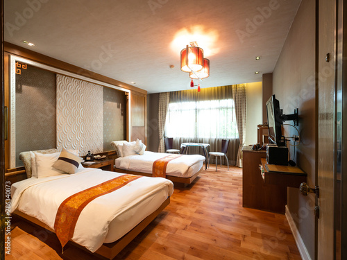 Luxury room with bed with vintage decoration, Chinese style,