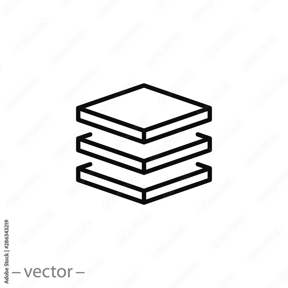 3 layer icon, stack level, height floor thin line web symbol on white