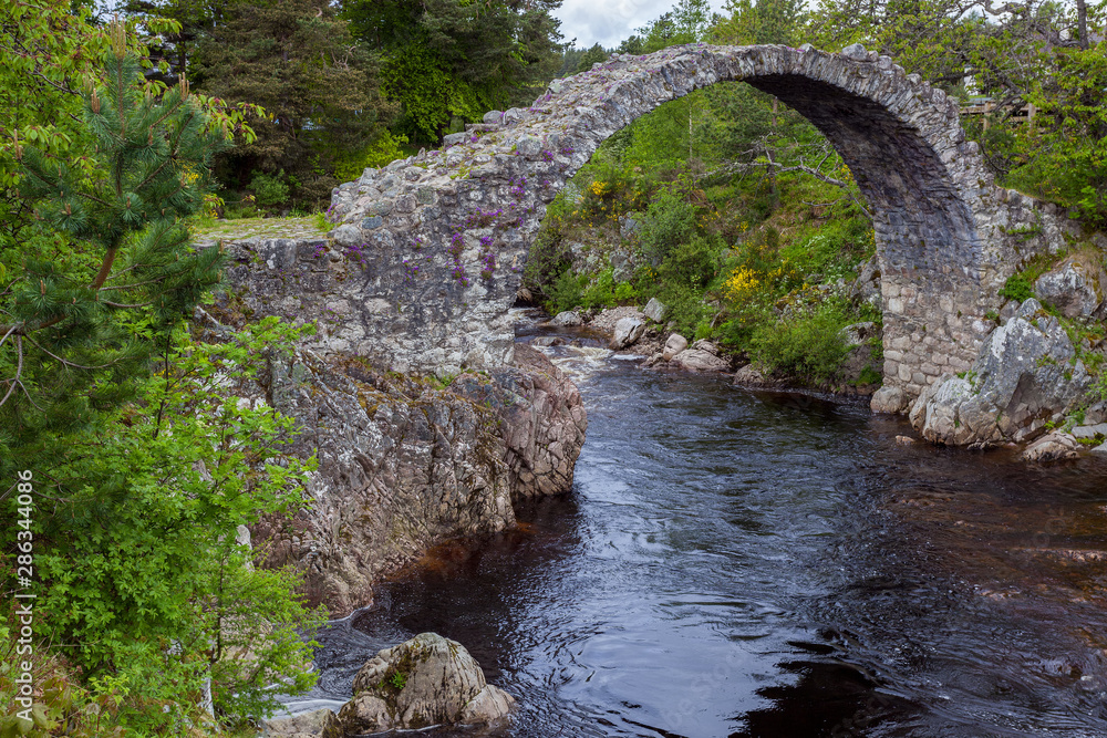 CARRBRIDGE, BADENOCH and STRATHSPEY/SCOTLAND - MAY 21 : Packhorse bridge at Carrbridge Scotland on May 21, 2011