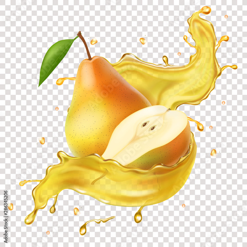 Realistic yellow pear fruit juice splash